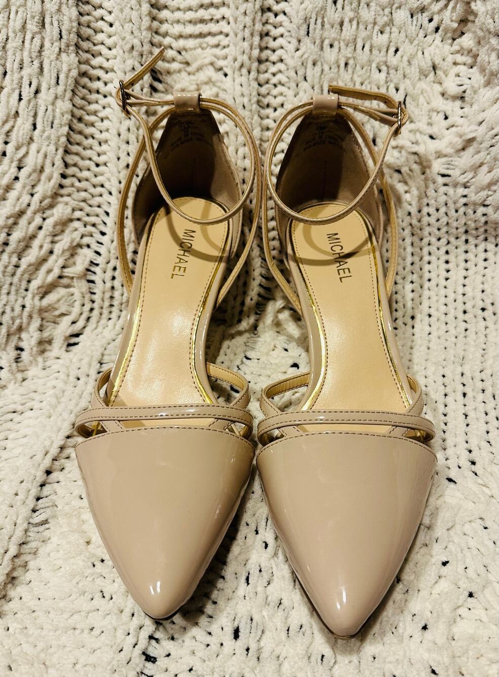 Michael Lila kitten 2” Heels Tan Women’s Size 7.5 ankle straps evening wedding